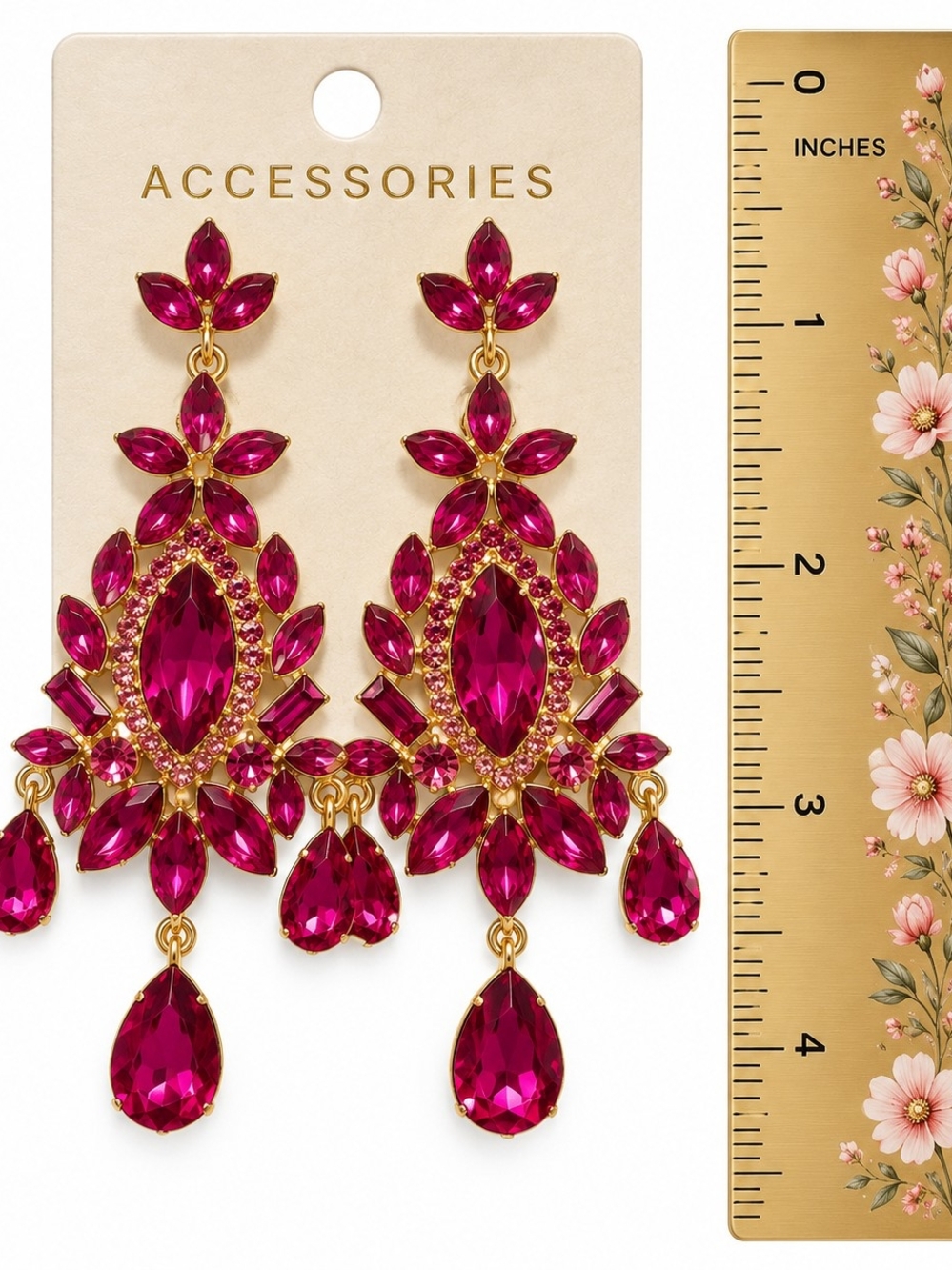 Accessories Gold-Tone Hot Pink Crystal Chandelier Earrings